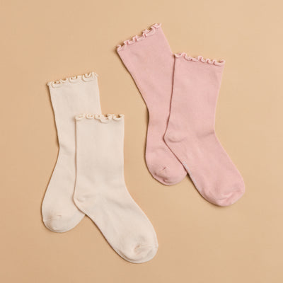 2-PACK RUFFLE SOCKS Blush/Stone